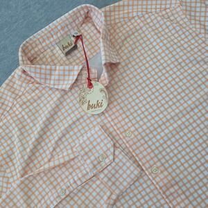 Buki Mens XXL Orange Gingham Long Sleeve Button Down Performance Shirt New